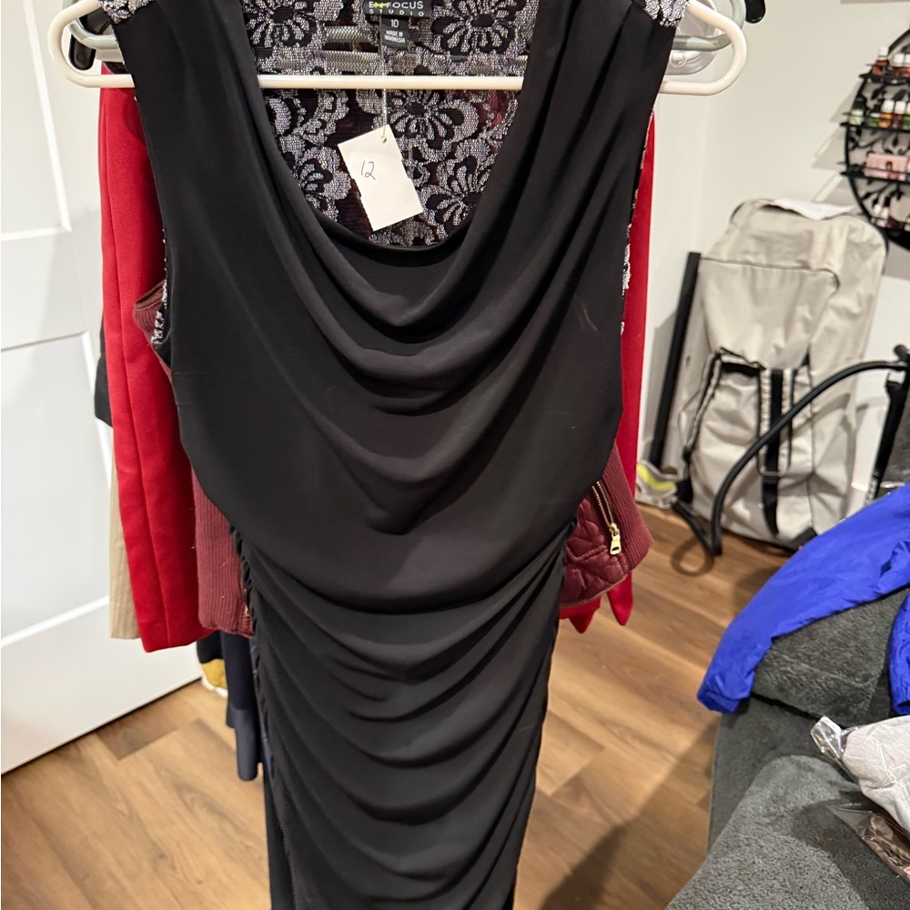 Enfocus Studio Black Draped Backless Dress